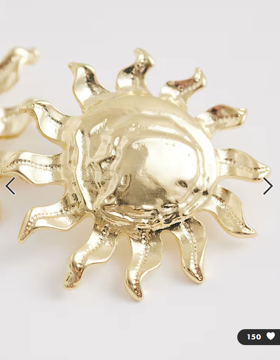 ASOS DESIGN studs with sun design in gold tone