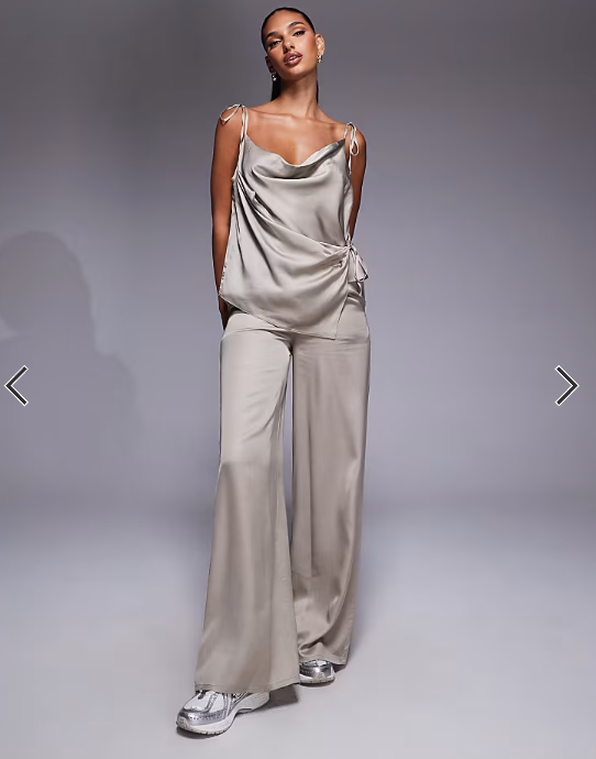 ASOS DESIGN satin co-ord trouser in champagne