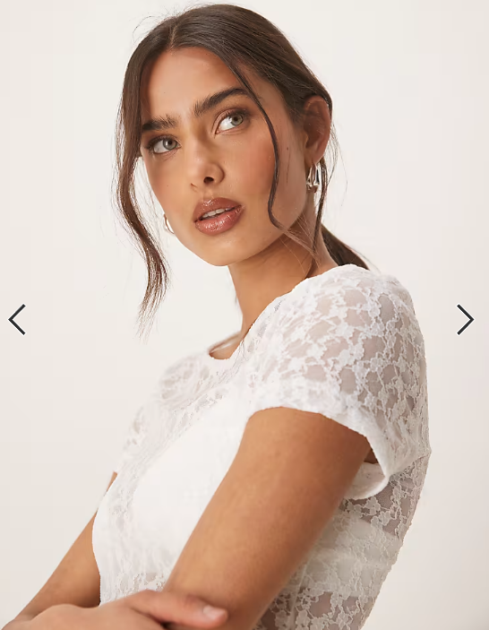 ASOS DESIGN lace short sleeve semi sheer baby tee in white