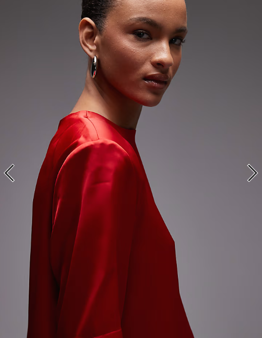 ASOS DESIGN oversized satin t-shirt with shoulder pads in red