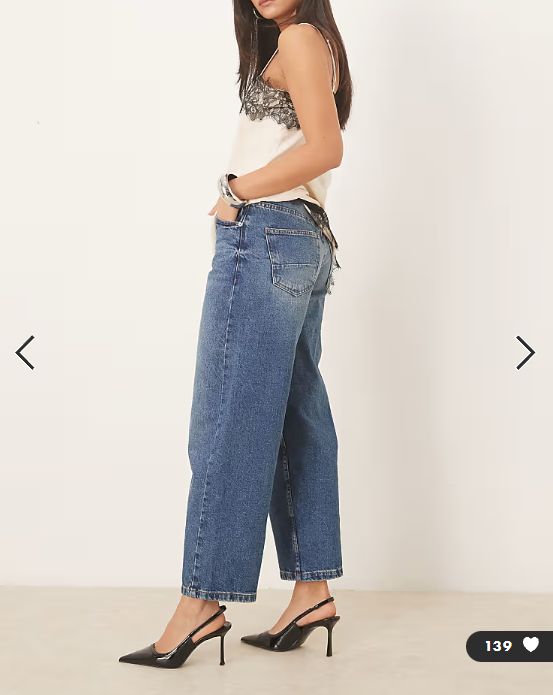 ASOS DESIGN ankle grazer barrel jean with cinch in midwash