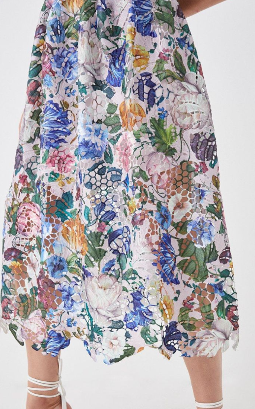 Printed Lace Midi Dress