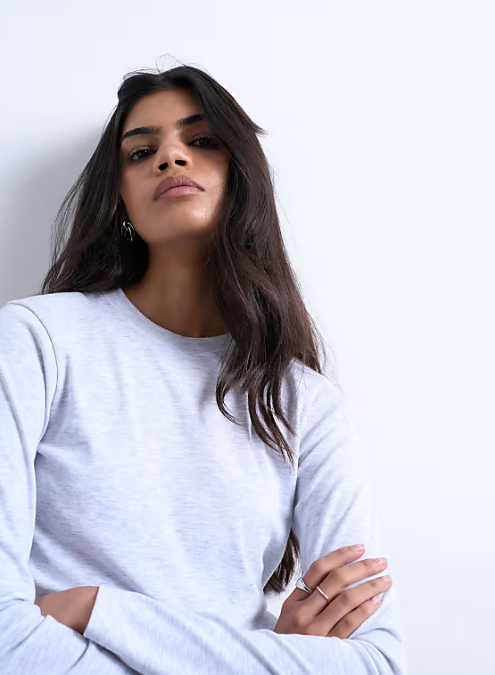 Topshop Long sleeve everyday tee in grey marl