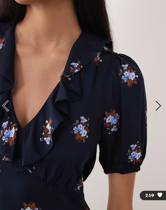 Nobody's Child Fae frill v neck puff sleeve mini dress in navy floral