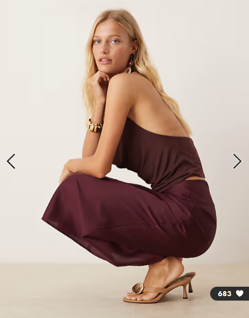 VILA satin maxi skirt in burgundy