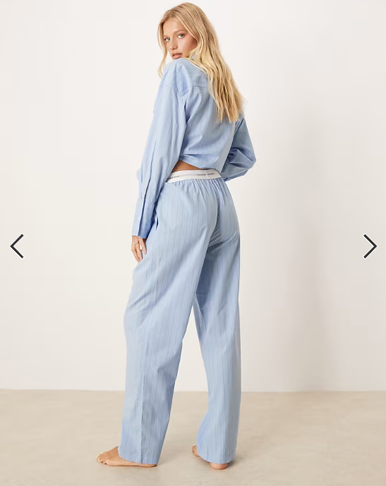 Calvin Klein cotton poplin pyjama bottoms in blue stripe