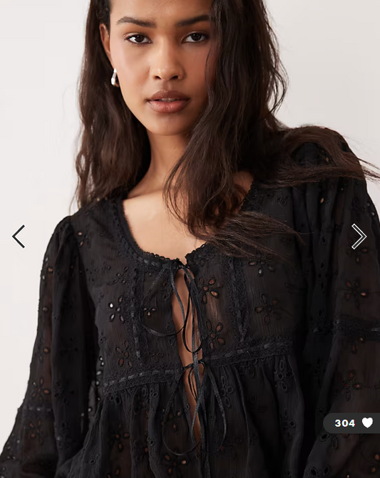 Miss Selfridge scoop neck tie front blouse in black