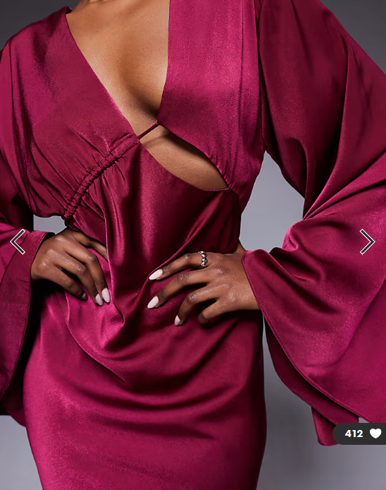 ASOS DESIGN satin asymmetric neckline long sleeve maxi dress with channel detail in berry