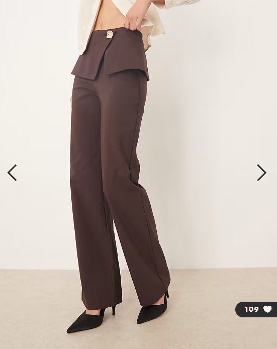 ASOS DESIGN Tall tailored fold over gold button straight leg trousers in mulberry