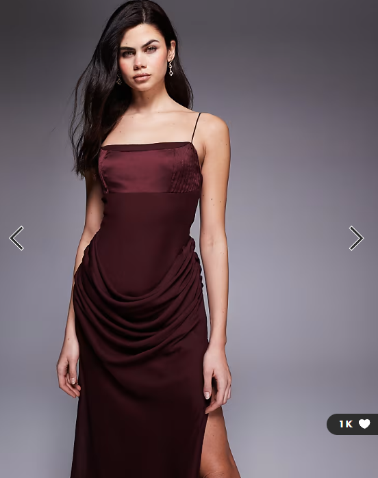 ASOS DESIGN satin bust square neck maxi dress with drape chiffon skirt in chocolate