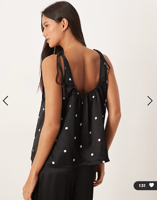 ASOS DESIGN satin tie shoulder cami top in polka dot