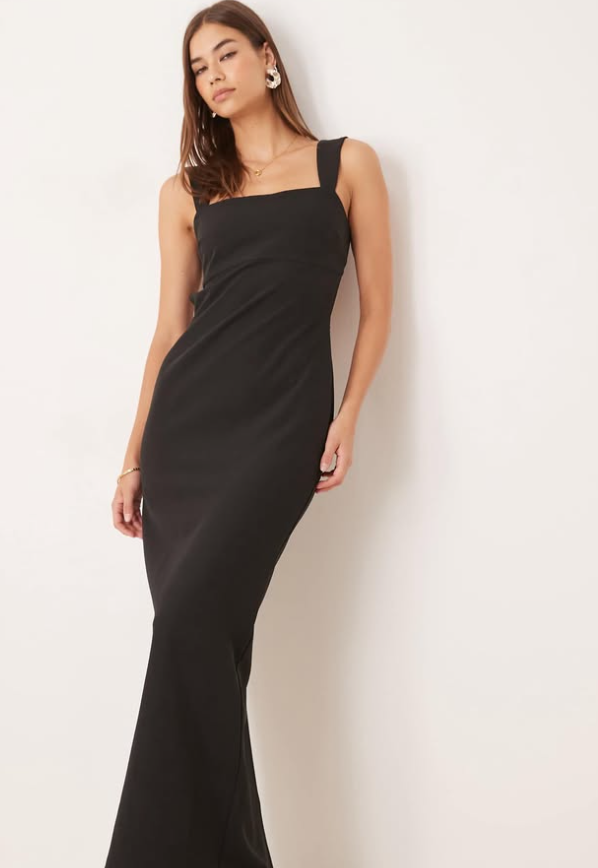 Pretty Lavish - square neck crepe maxi dress black