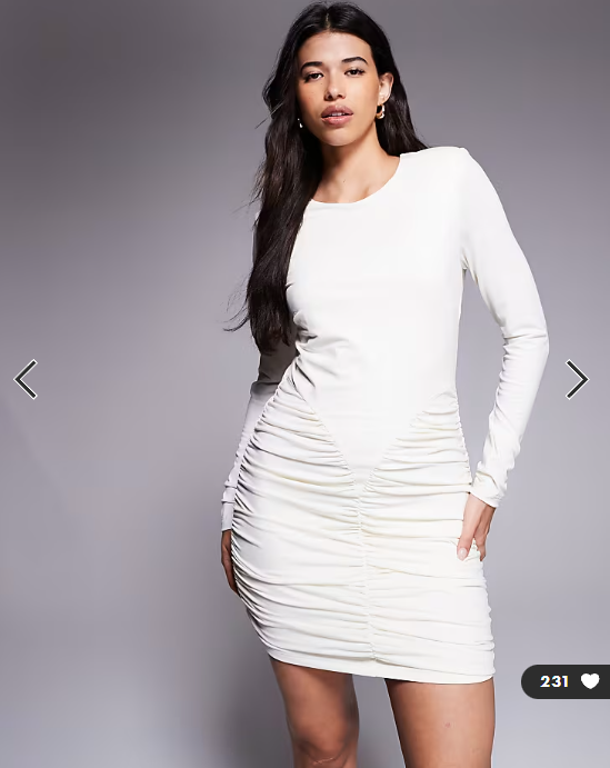 Ruched & Ready sculpting ruched detail bodycon mini dress in cream