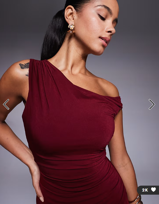 TFNC one shoulder midaxi dress with thigh split in cherry