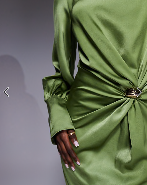 ASOS DESIGN twist front bias satin maxi dress with gold hardware in olive green