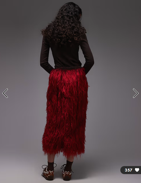 ASOS DESIGN 3D fringe pencil midi skirt in red