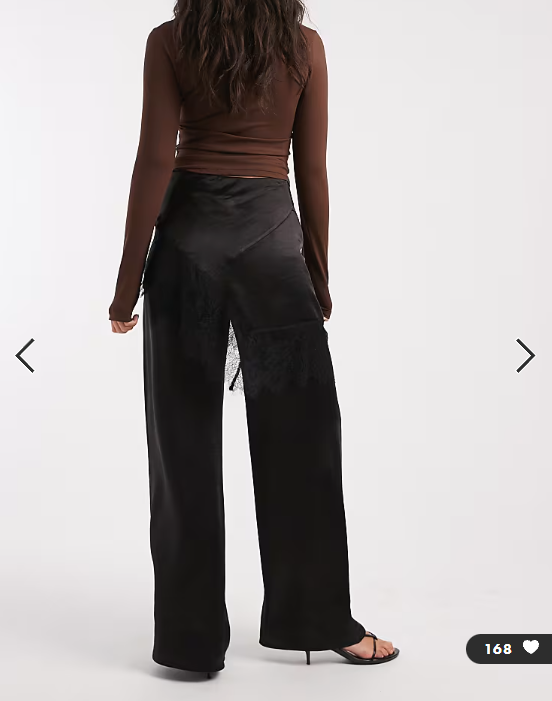 ASOS DESIGN tailored wide leg satin trousers with lace trim skirt overlay in black