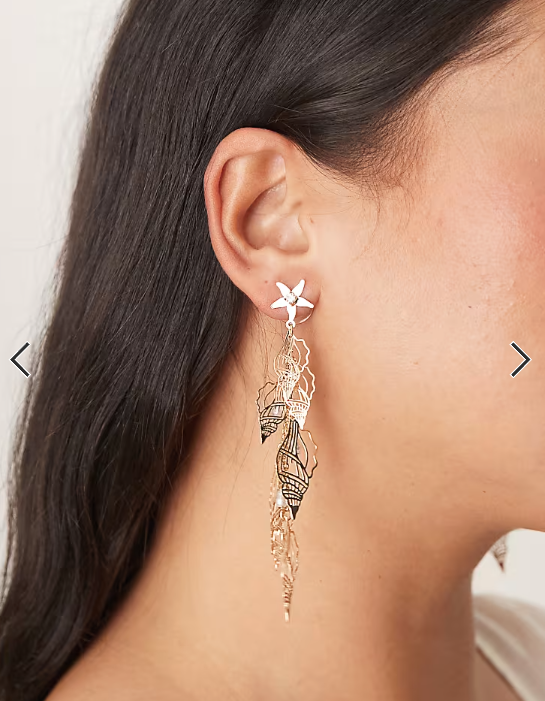ASOS DESIGN stud drop earrings with cut-out shell design in gold tone