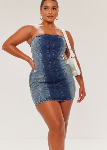 Shape Indigo Denim Seam Detail Bandeau Dress