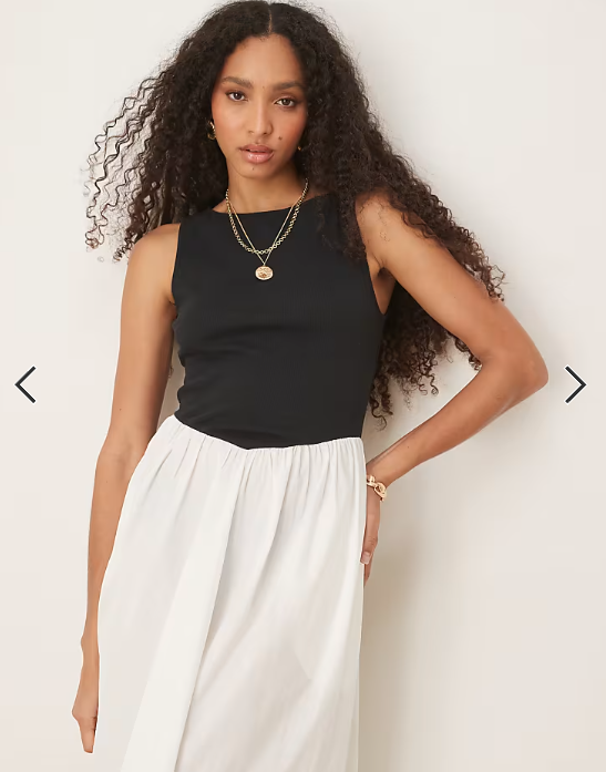Nobody's Child Verity drop hem mono contrast midi dress in black and white