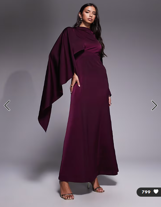 ASOS DESIGN asymmetric cape detail long sleeve maxi dress in plum