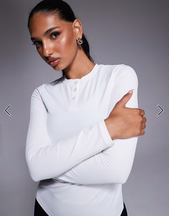 4505 active rib quick dry long sleeve henley layering top in white
