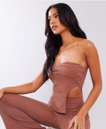 Tall Chocolate Rib Curved Hem Corset Top