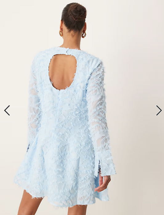 Asos - Vila long sleeved feathered mini dress in pastel blue