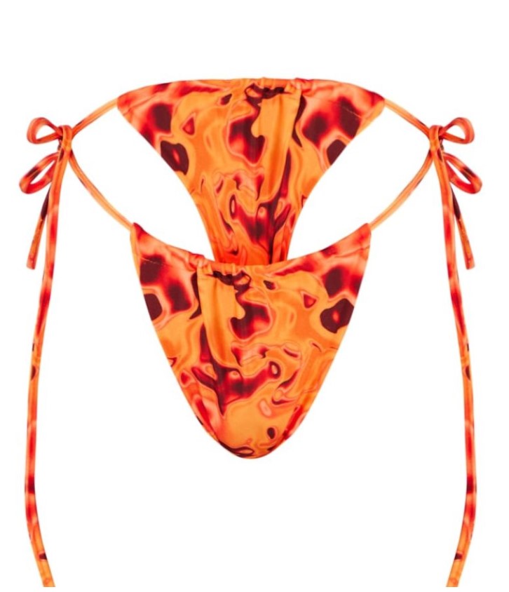 Orange Flame Print Tie Side Bikini Bottoms