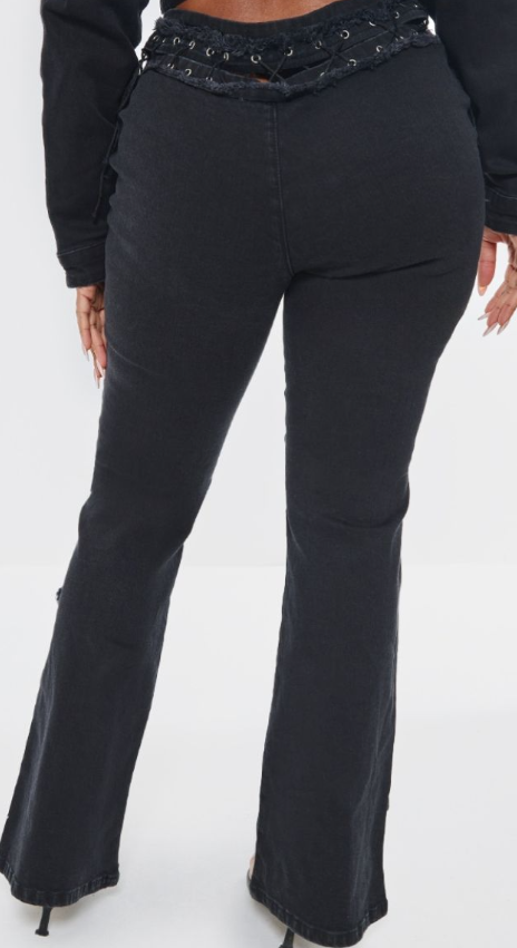 Shape Black Denim Lace Up Detail Flare Jeans
