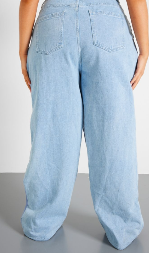 Plt - Plus Light Blue Denim Contrast Tailored Wide Leg Trousers