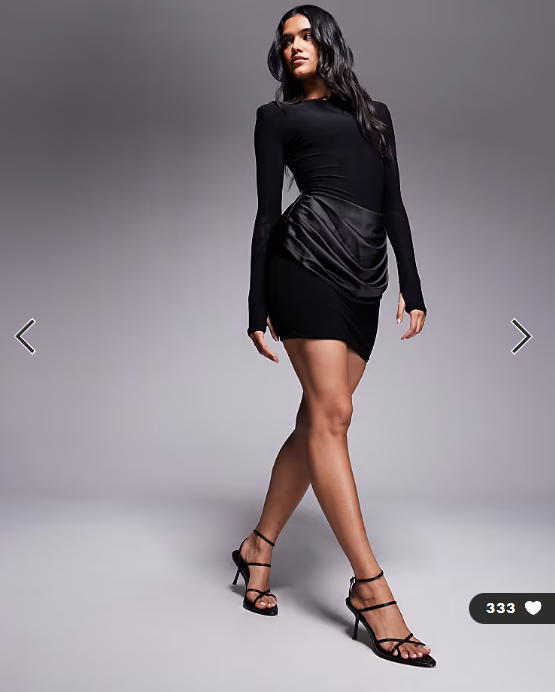 Wanderdoll Storm sculpting shoulder pad detail satin drape waist mini dress in black