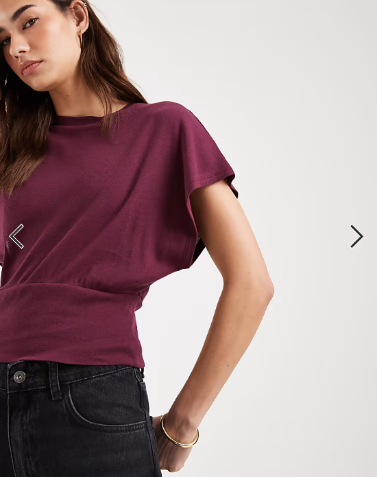 ASOS DESIGN short sleeve cinched top in plum