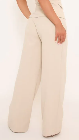 Mid Rise Wide Leg Trousers In Stone