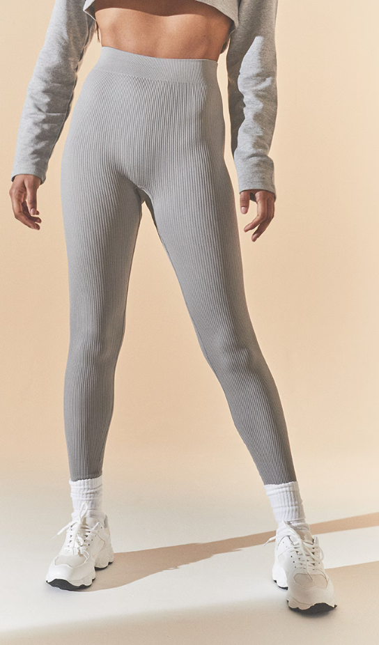 Basic Grey Marl Structured Contour Rib Leggings