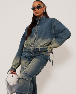 Tall Vintage Mid Wash Zip Up Denim Jacket