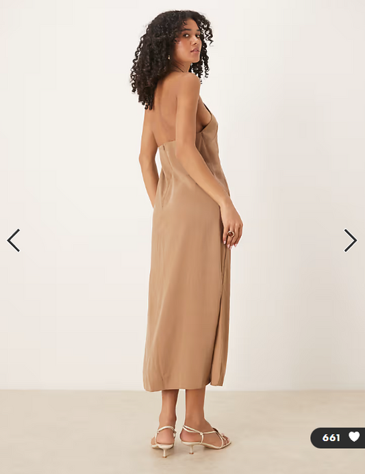 ASOS DESIGN cross neck column midi dress with side splits in stone