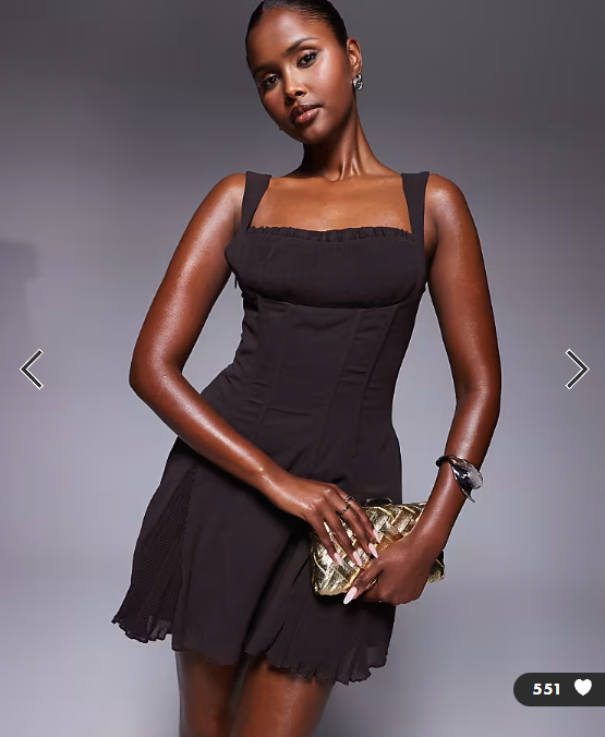 Murci exclusive chiffon corset waist pleated hem mini dress in chocolate