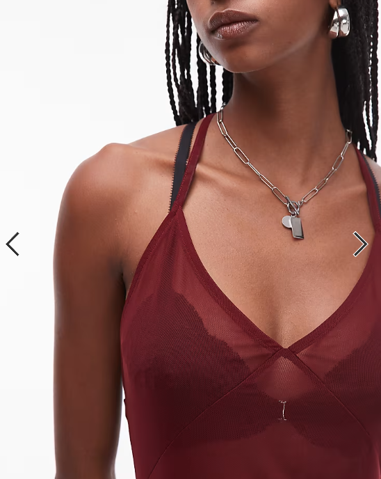 ASOS DESIGN sheer mesh maxi slip dress in burgundy