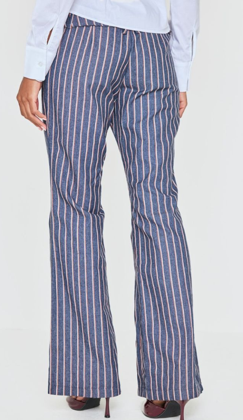 Plt - Navy Striped Low Rise Belted Flares