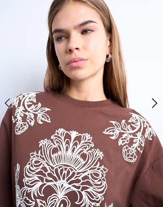Topshop graphic paisley long sleeve skater tee in brown
