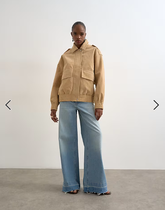 Topshop faux suede oversized bomber in stone