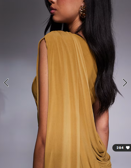 ASOS DESIGN Premium asymmetric one sleeve maxi dress with draped back in bronze