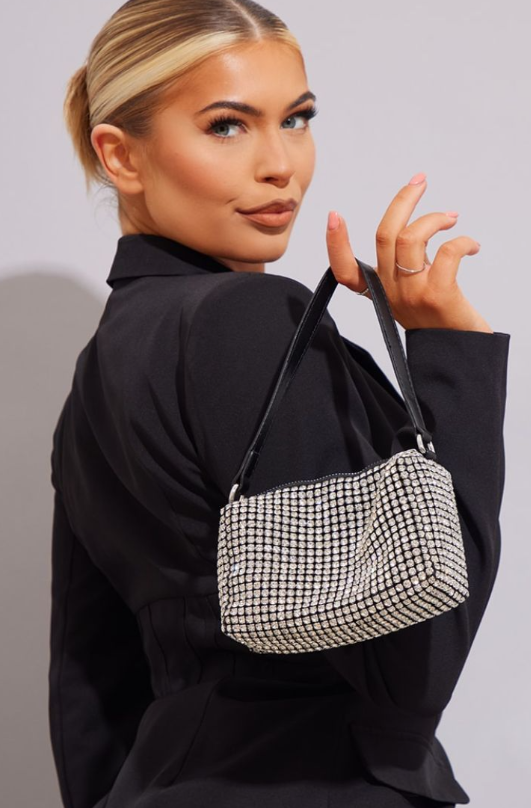 Plt Black Premium Diamante Shoulder Bag