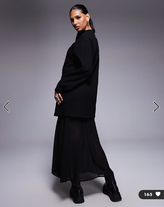 ASOS DESIGN supersoft 2-in-1 maxi dress with godet chiffon skirt in black