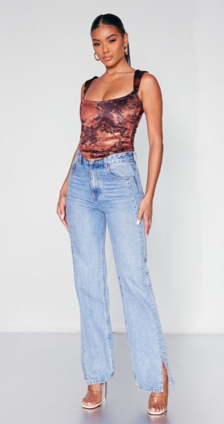 Rust Printed Velvet Square Boned Corset