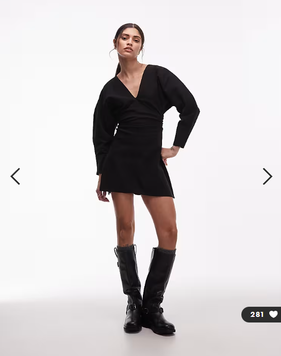 ASOS DESIGN v neck ruched bengaline mini dress in black