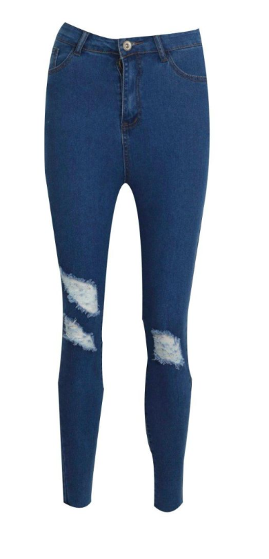 Boohoo - High Rise Super Distressed Skinny Jean - mid blue