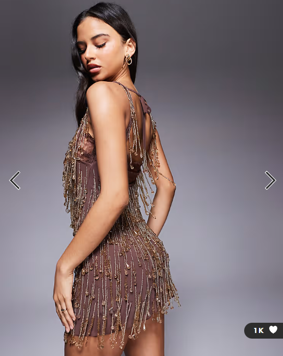 ASOS DESIGN embellished mini dress with sheer lace lining in mocha