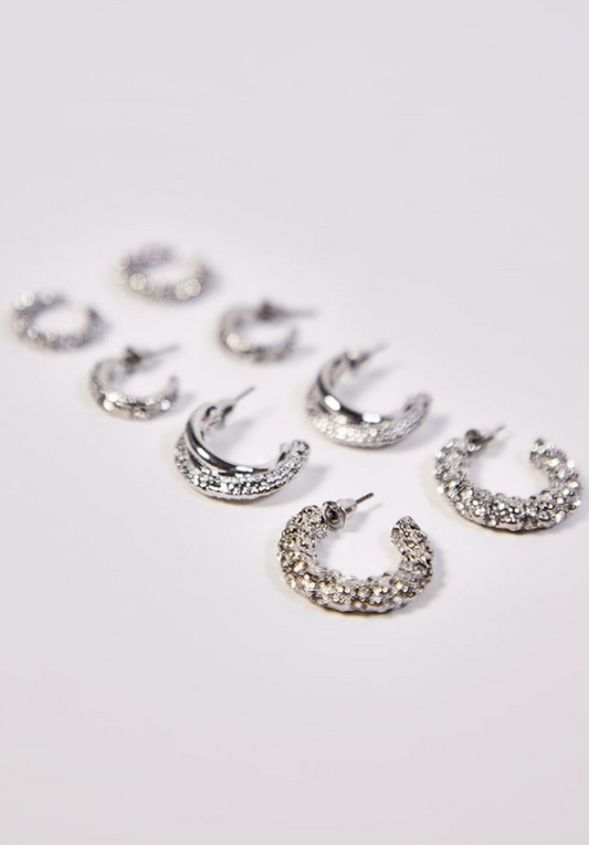 Recycled Silver Textured Mixed Mini Hoop 4 Pack